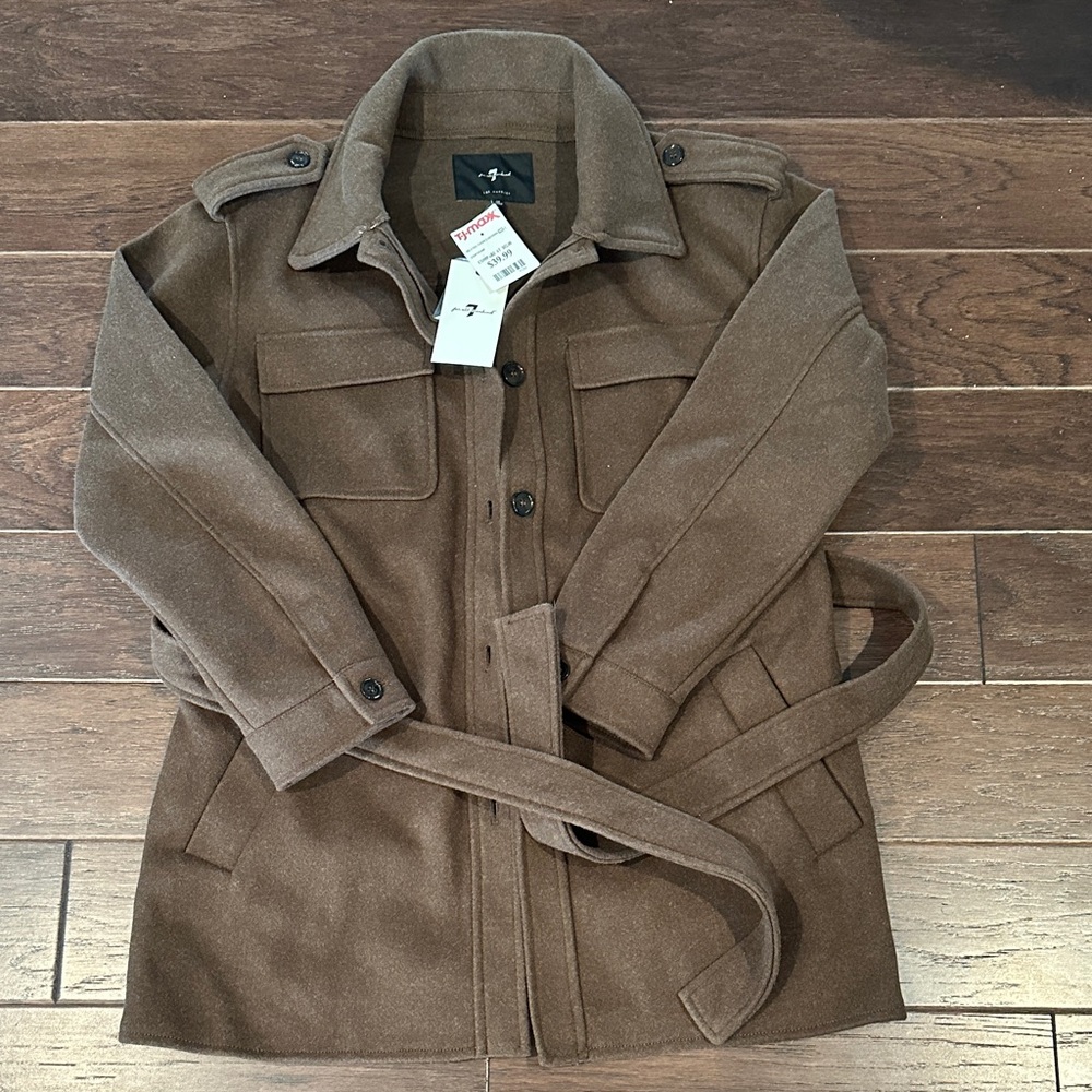 7 For All Mankind Brown Pea Coat w utility style twist